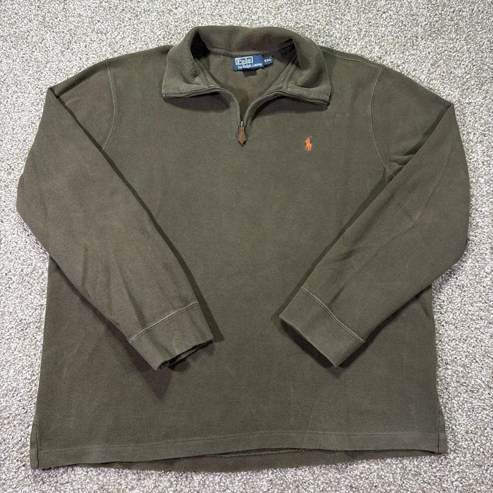 Vintage Polo Ralph Lauren Olive Green Quarter Zip XXL Vintage Faded
